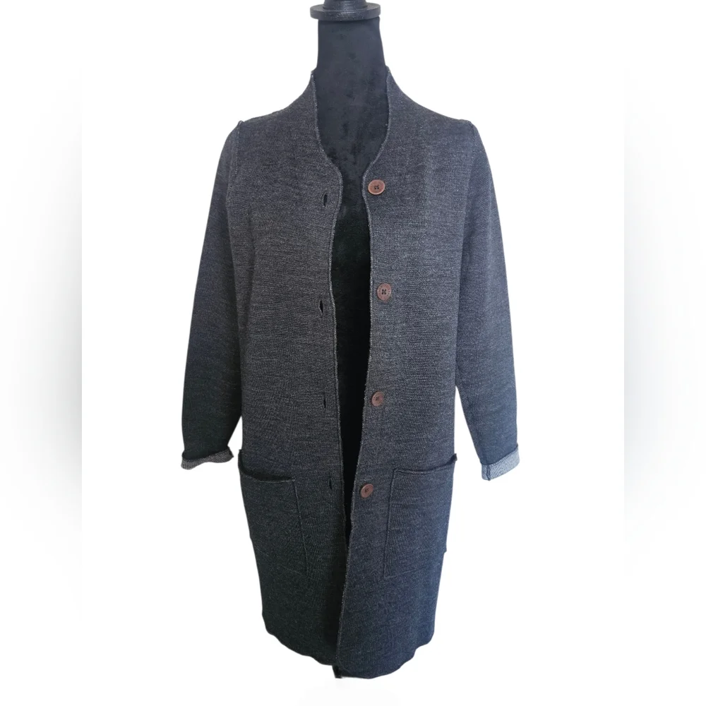 Holebrook Sweden Women's Gray 100% Wool Long Line Button-down Cardigan Size S